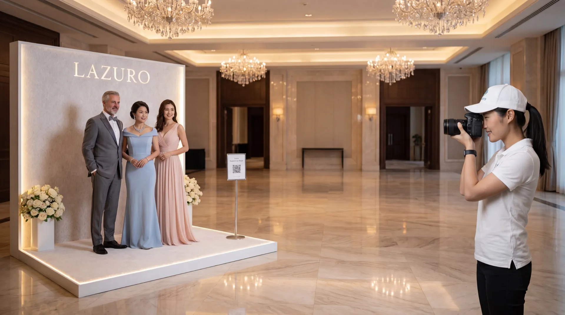 Lazuro photo studio — guests photographed on the luxury photo stage